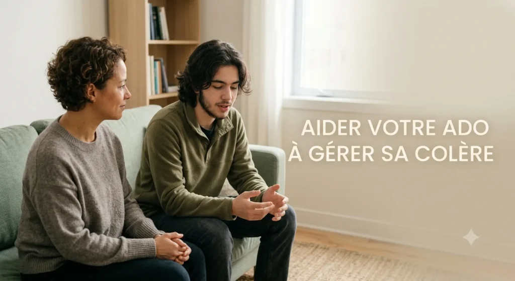 Parent et adolescent discutant calmement pour mieux gérer la colère