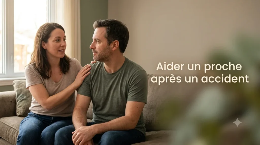 Deux adultes assis ensemble à la maison, l'un écoutant l'autre avec bienveillance
