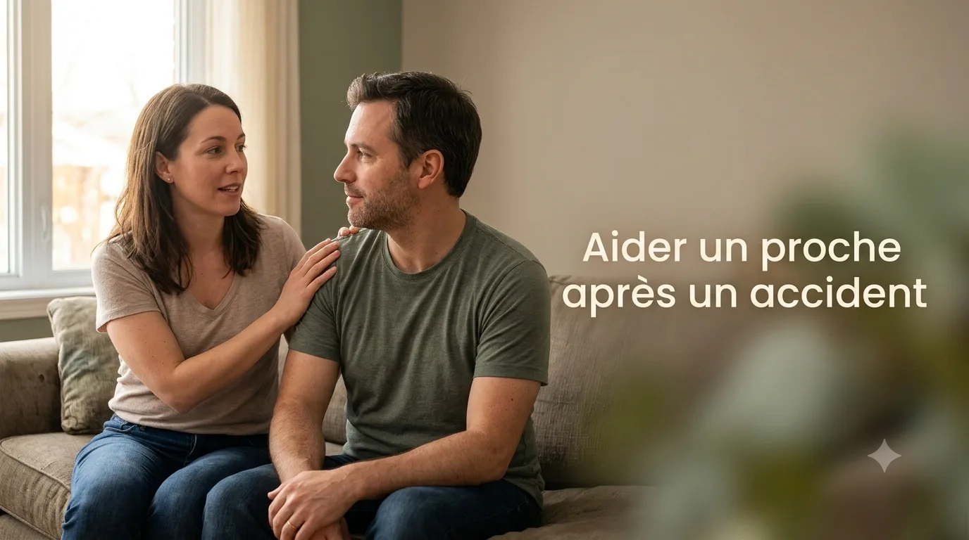 Deux adultes assis ensemble à la maison, l'un écoutant l'autre avec bienveillance