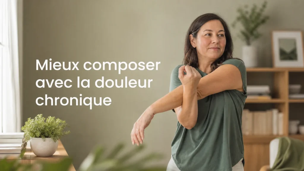 Un adulte reprend doucement une activité du quotidien à la maison malgré une douleur persistante
