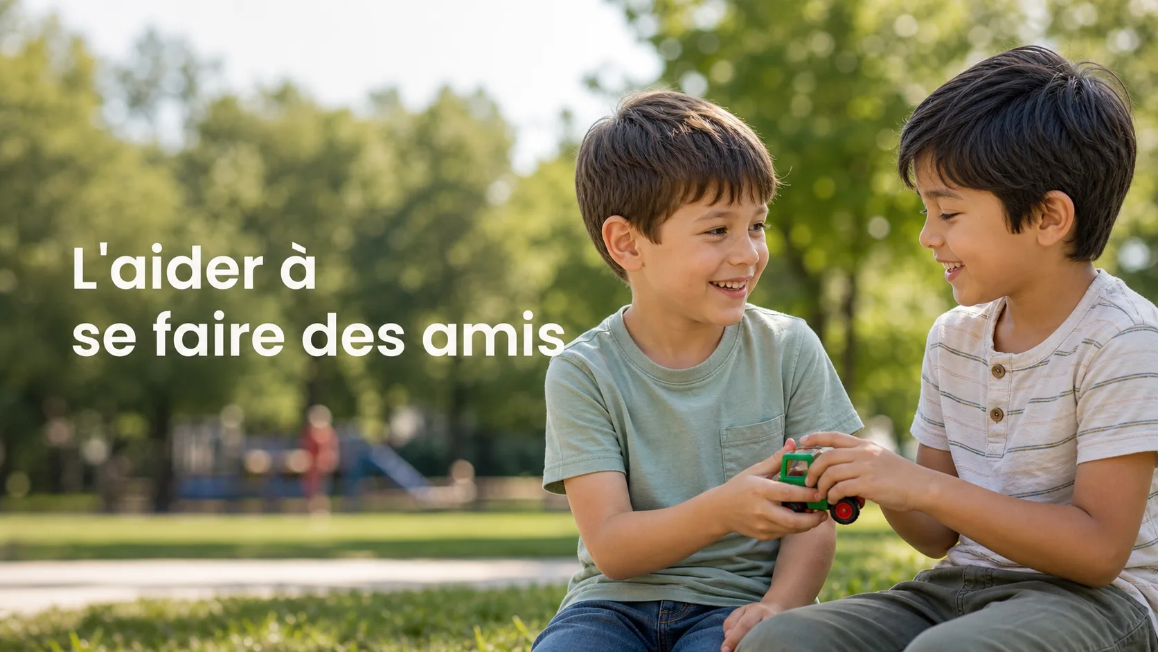 Deux jeunes enfants souriants jouent ensemble dehors à la lumière du jour