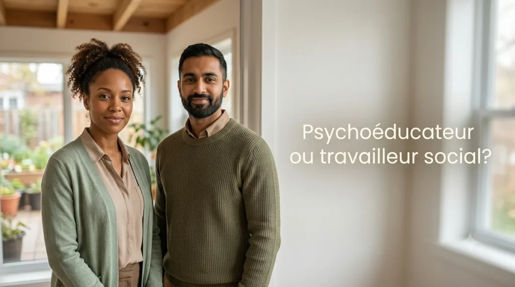 Deux professionnels de la relation d'aide, un psychoéducateur et un travailleur social, dans un milieu accueillant