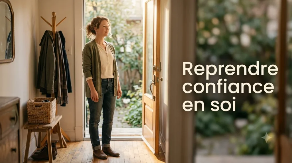 Adulte dans une lumière douce retrouvant calme et confiance